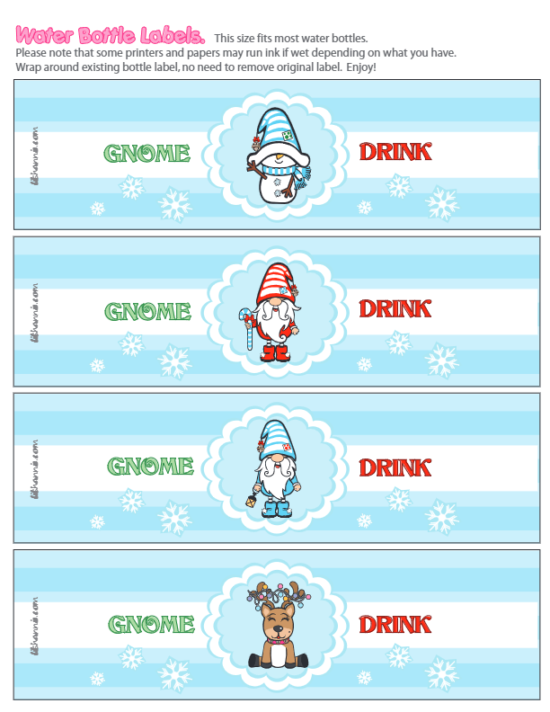 Christmas Gnome Water Bottle Labels