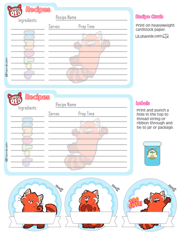 Turning Red Recipe Cards